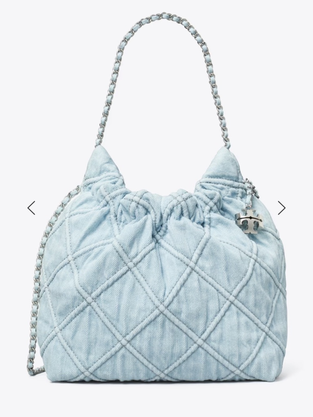 Tory Burch Light Blue Quilted Denim Drawstring Shoulder Bag